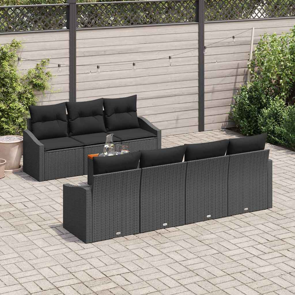 Garden Sofa Set with Storage 8 pcs Black Poly Rattan