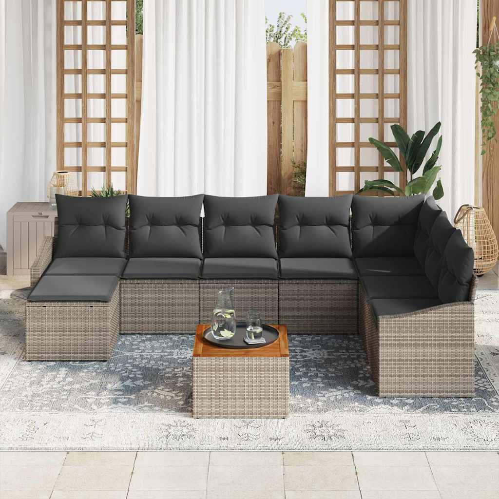 Garden Sofa Set with Storage 9 pcs Grey Poly Rattan