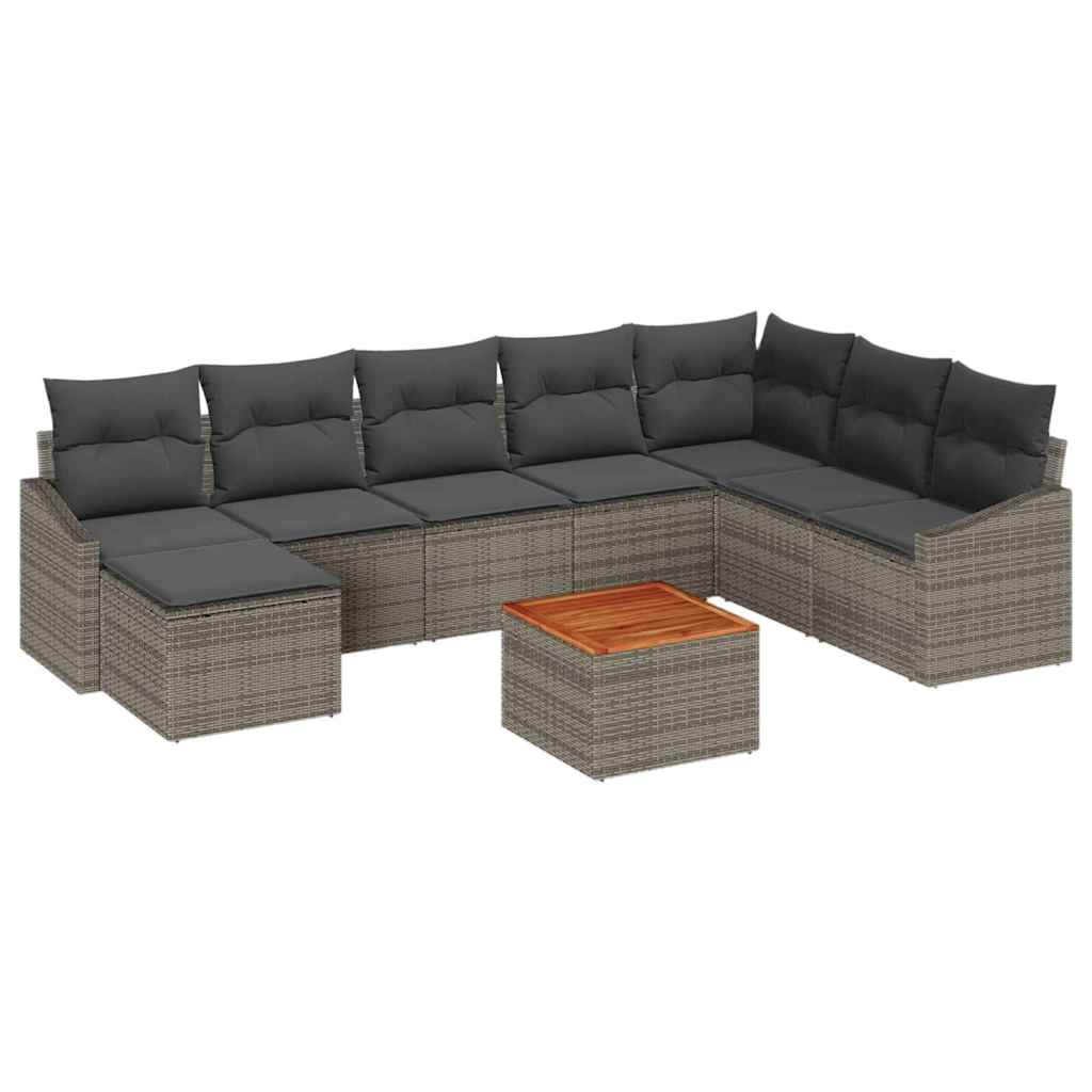 Garden Sofa Set with Storage 9 pcs Grey Poly Rattan
