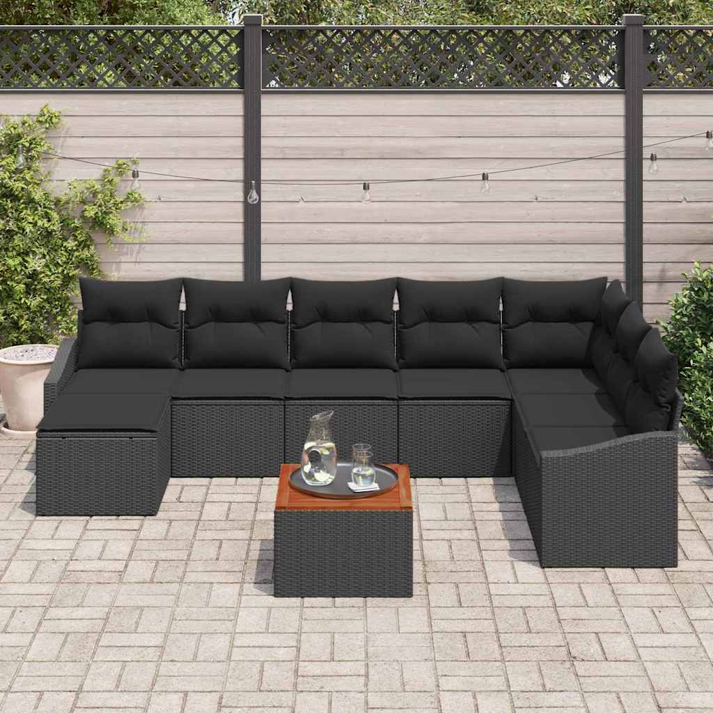 Garden Sofa Set with Storage 9 pcs Black Poly Rattan