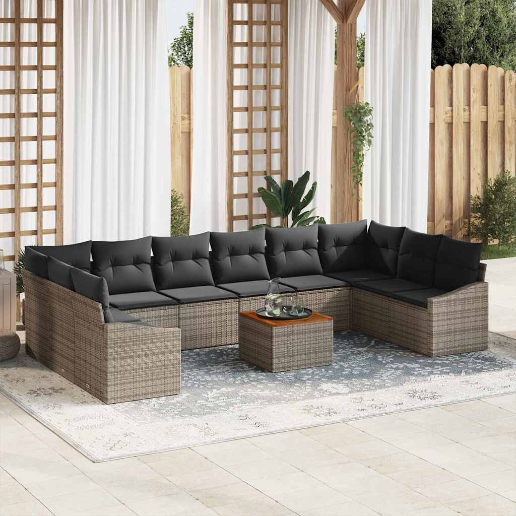 Garden Sofa Set with Storage 11 pcs Grey Poly Rattan