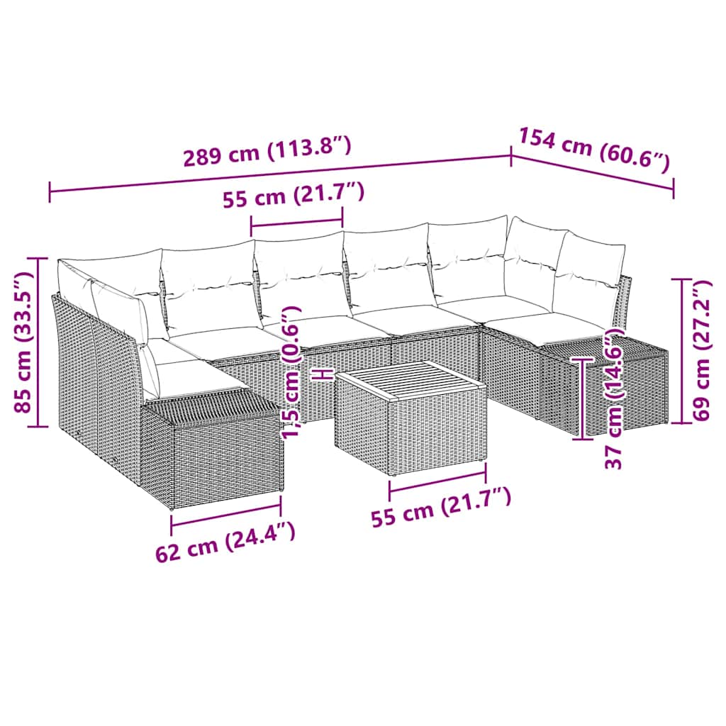 Garden Sofa Set 8 pcs Grey