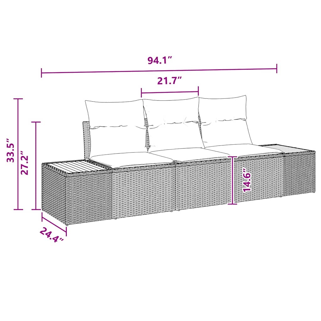 Garden Sofa Set 3 pcs Black 239 x 62 x 85 cm Poly rattan