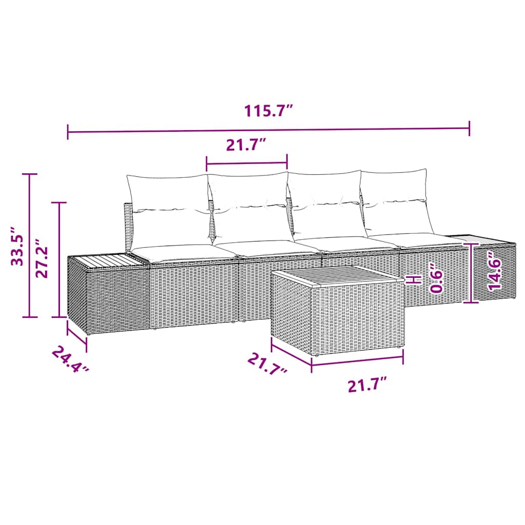 Garden Sofa Set with Cushion 5 pcs Black Poly rattan