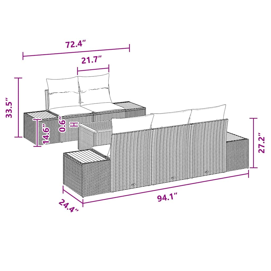 Garden Sofa Set with Cushion 6 pcs Black Poly rattan