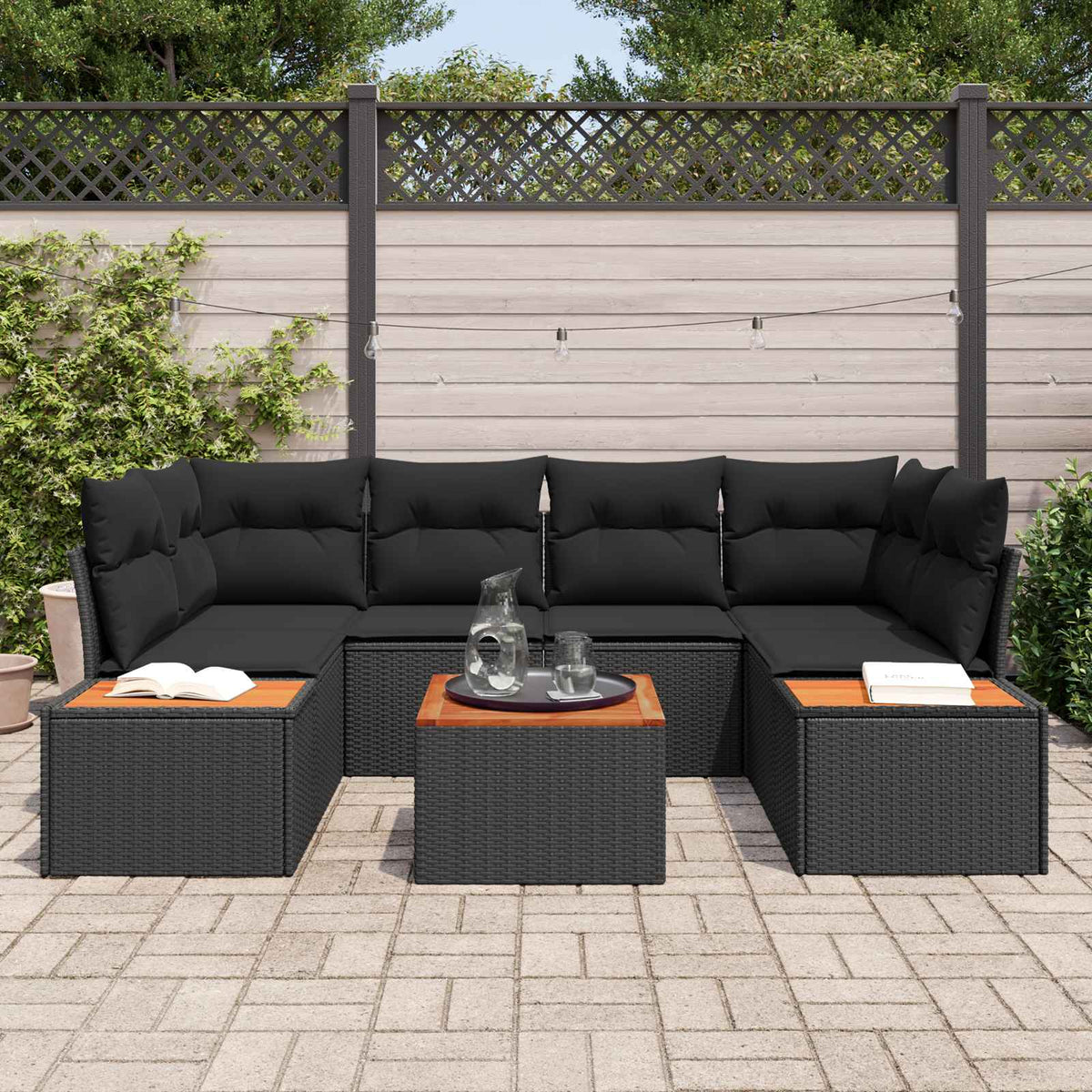 Garden Sofa Set with Cushion 6 pcs Black Poly rattan