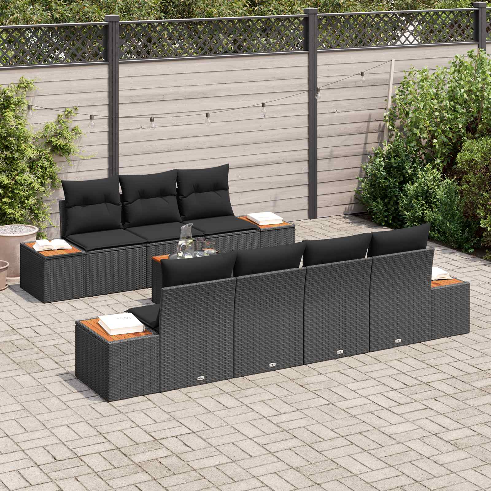 Garden Sofa Set with Cushion 8 pcs Black Poly rattan