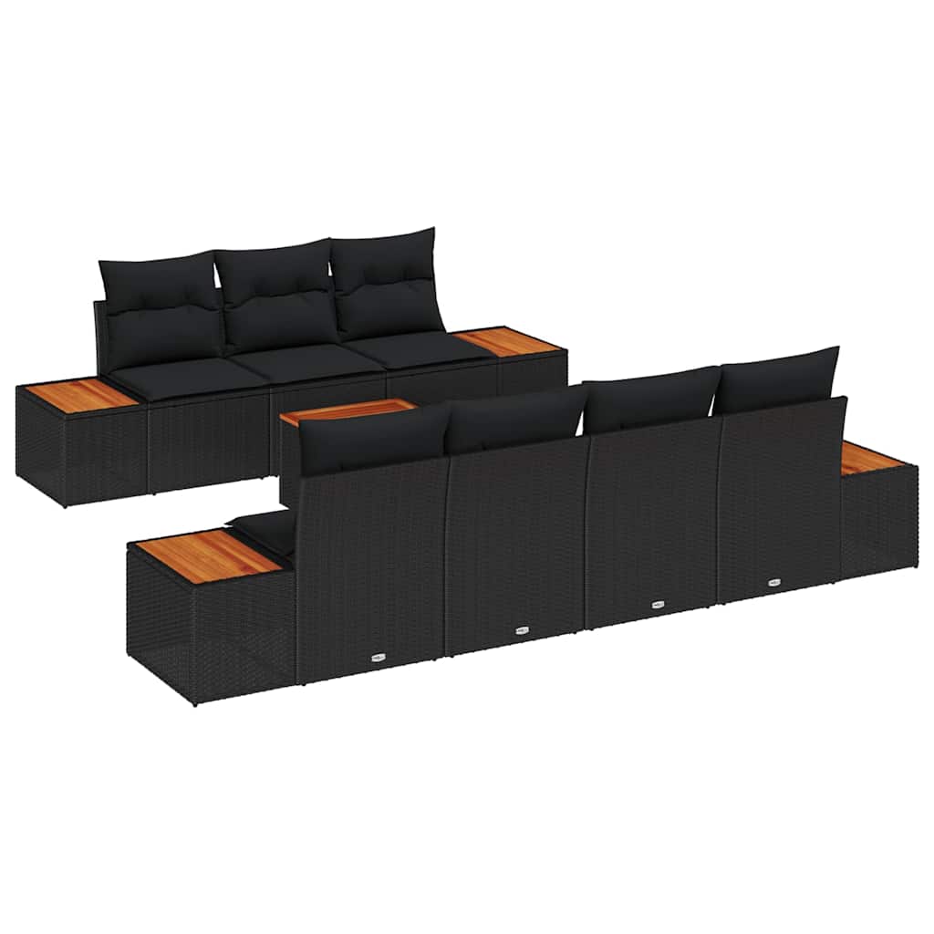 Garden Sofa Set with Cushion 8 pcs Black Poly rattan