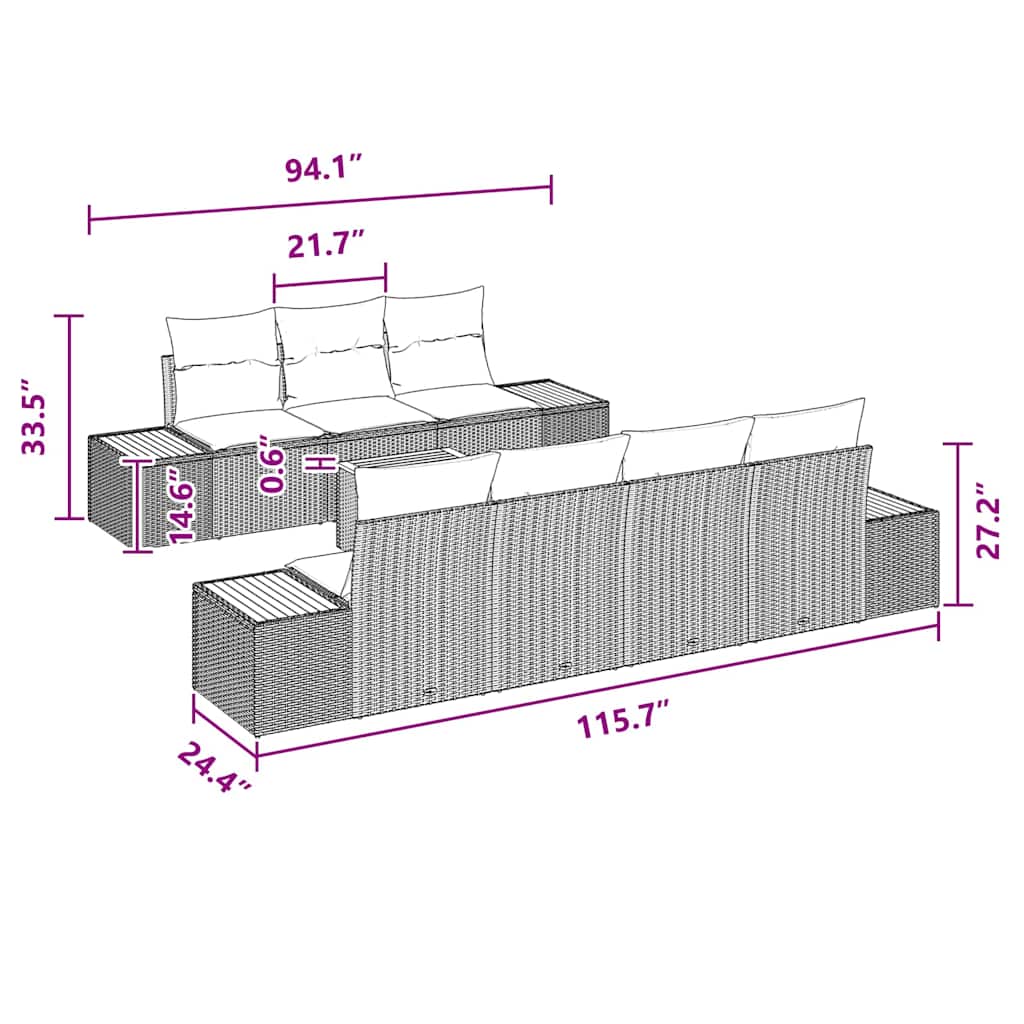 Garden Sofa Set with Cushion 8 pcs Black Poly rattan