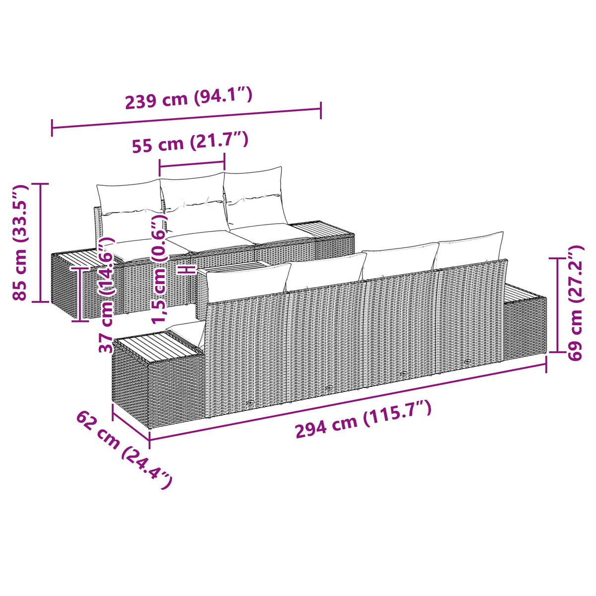 Garden Sofa Set with Cushion 8 pcs Black Poly rattan