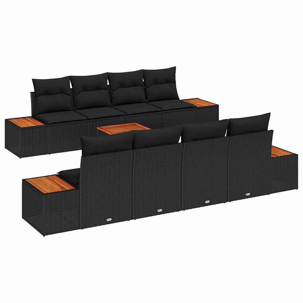 Garden Sofa Set with Cushion 9 pcs Black Poly rattan