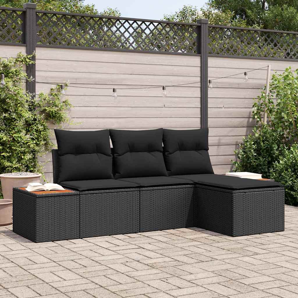 Garden Sofa Set 4 pcs Black 184 x 62 x 85 cm Poly rattan