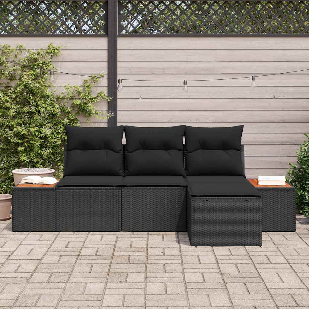Garden Sofa Set with Cushion 4 pcs Black Poly Rattan