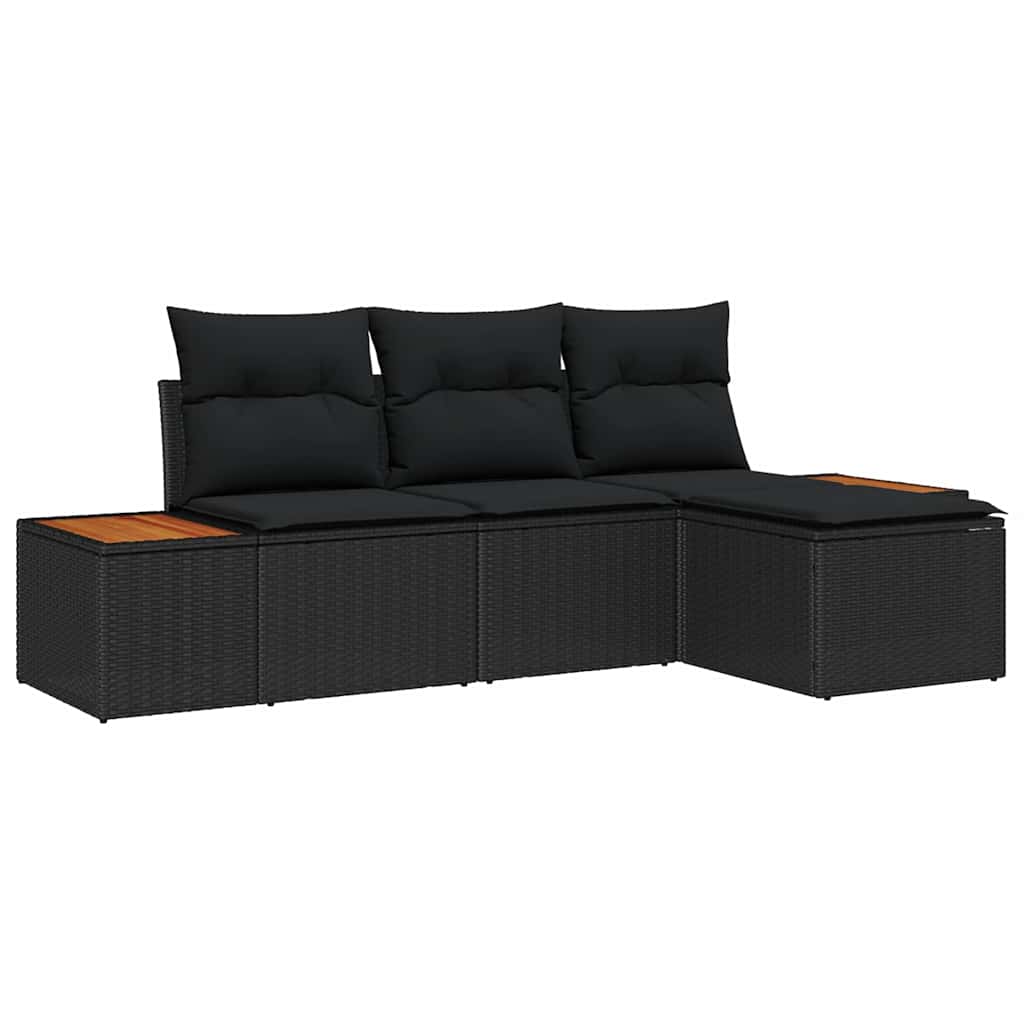 Garden Sofa Set 4 pcs Black 184 x 62 x 85 cm Poly rattan