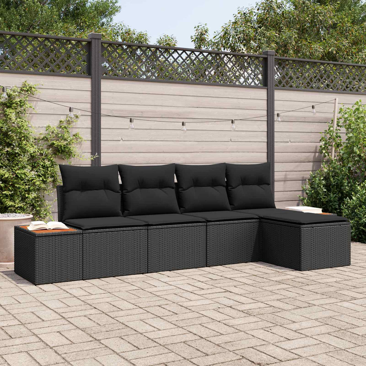 Garden Sofa Set with Cushion 6 pcs Black Poly Rattan