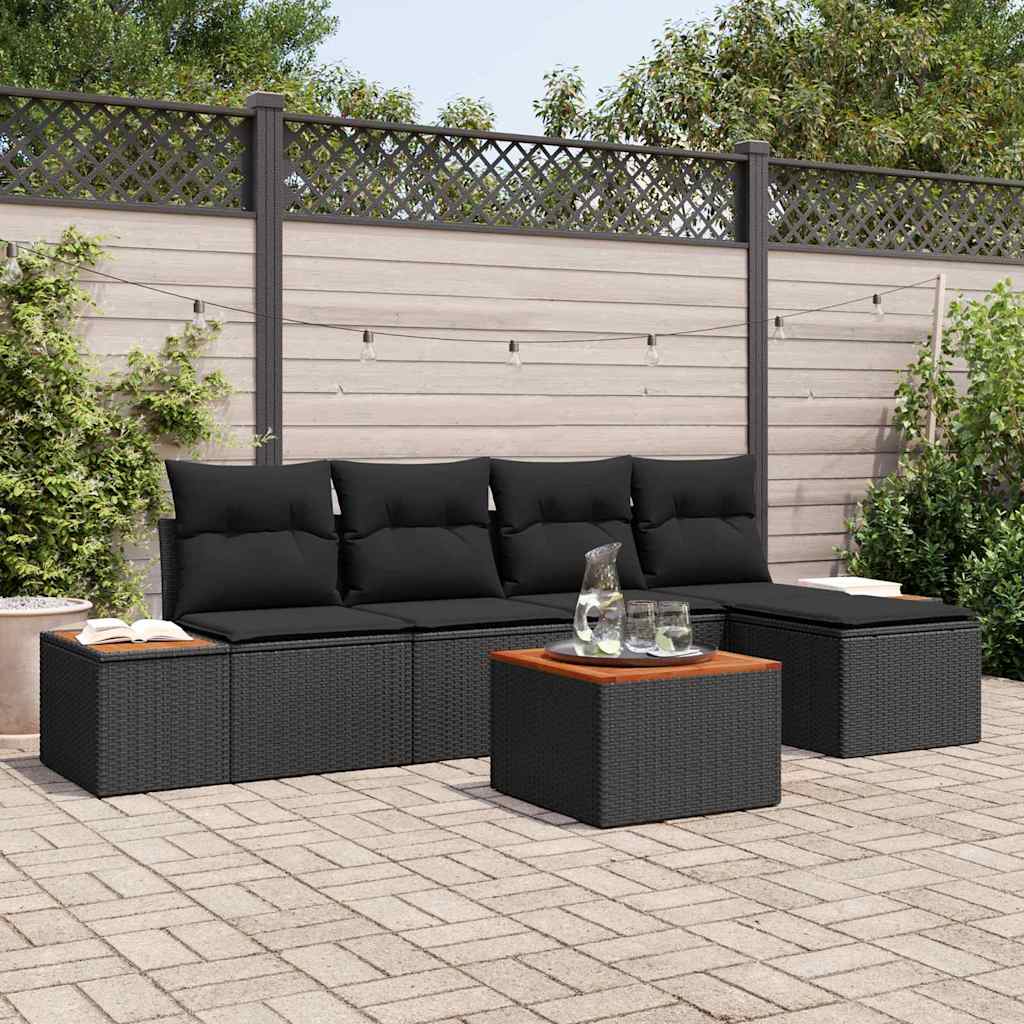 Garden Sofa Set 6 pcs Black 184 x 62 x 85 cm Poly rattan