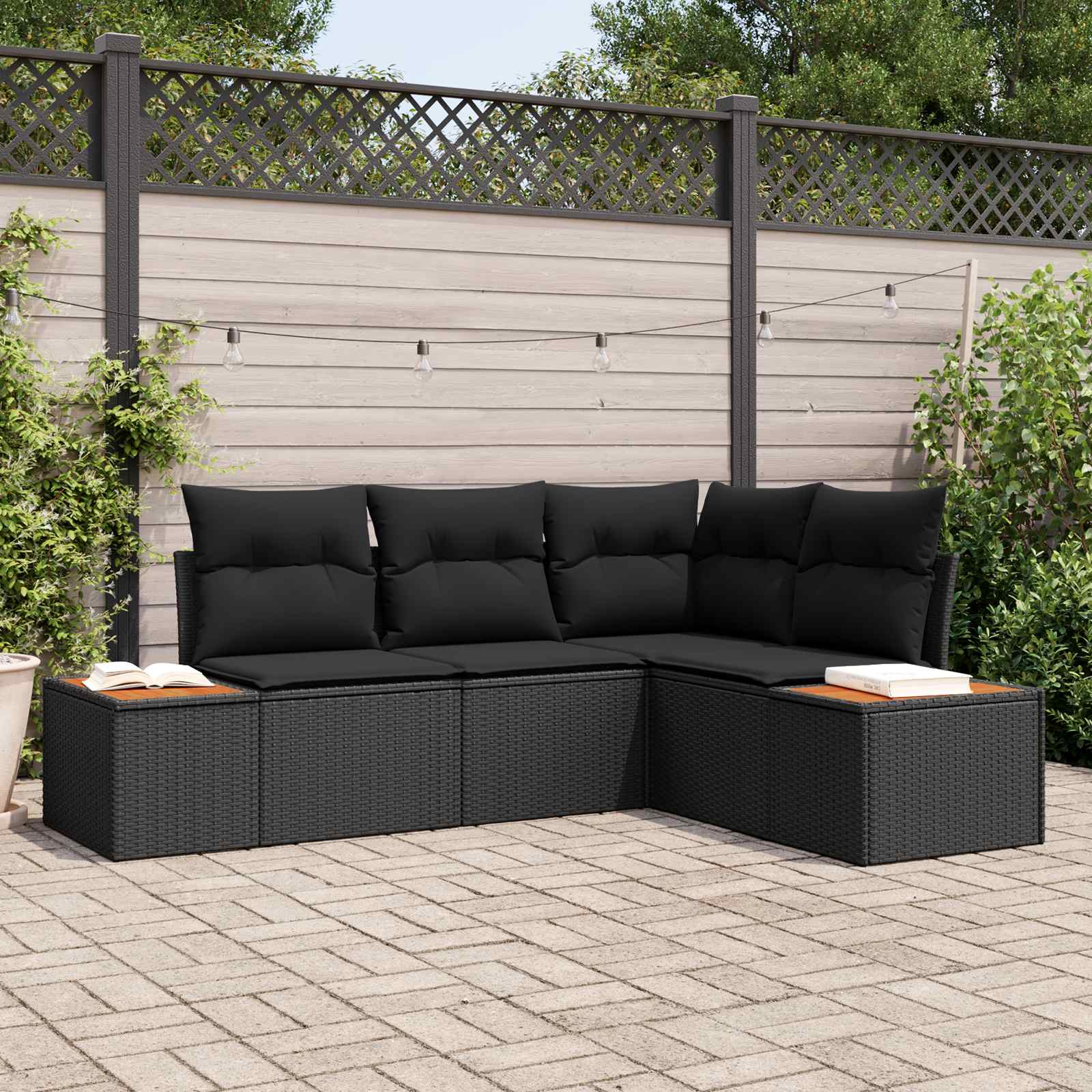 Garden Sofa Set with Cushion 4 pcs Black Poly Rattan