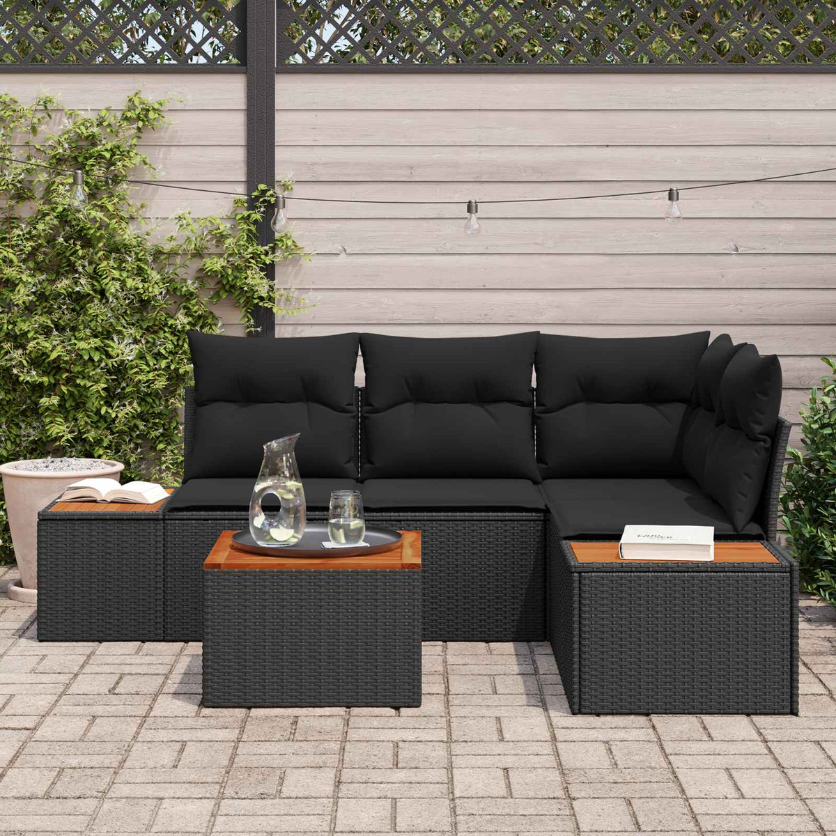 Garden Sofa Set with Cushion 4 pcs Black Poly Rattan