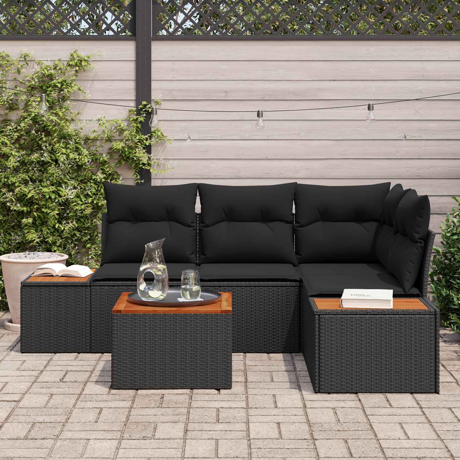 Garden Sofa Set with Cushion 4 pcs Black Poly Rattan