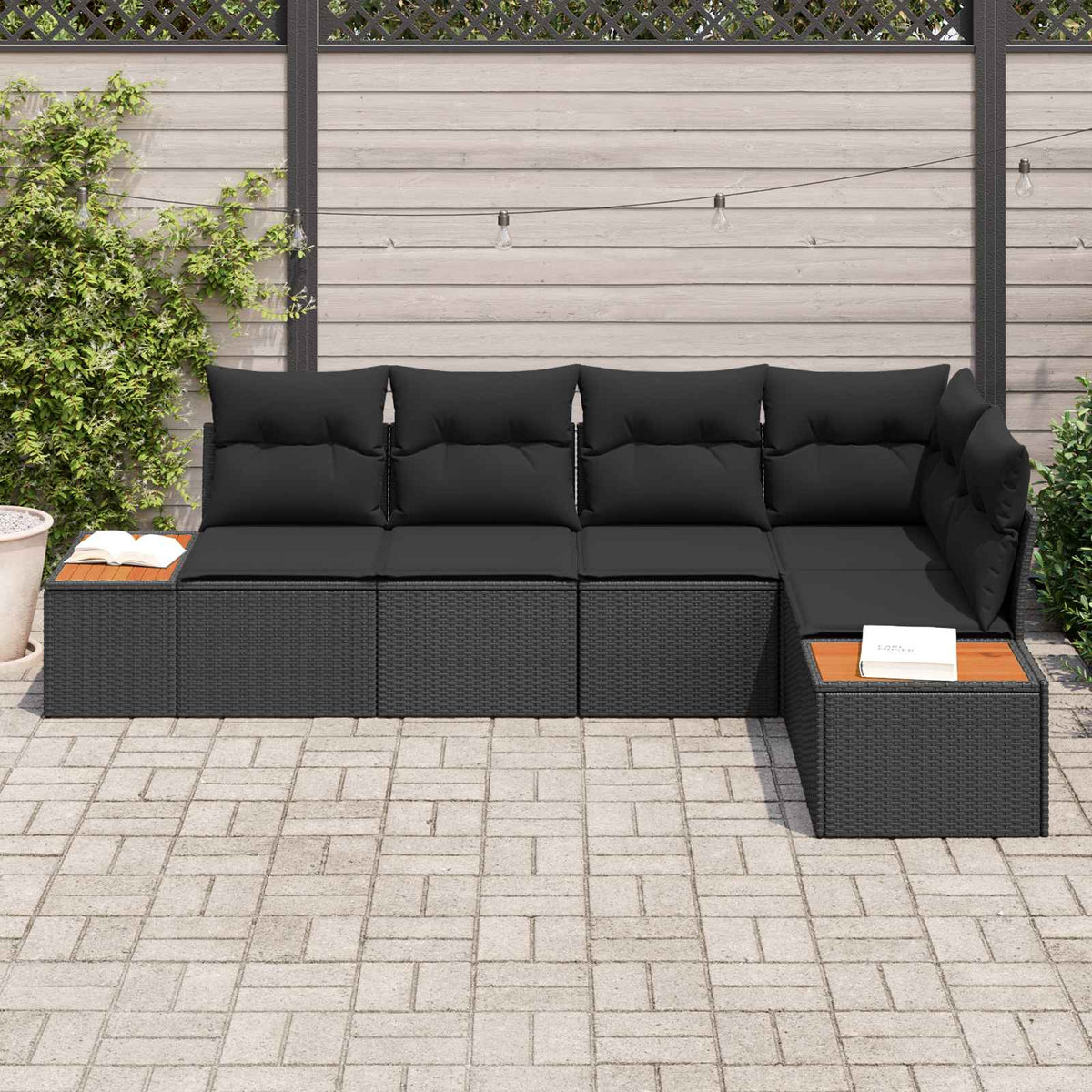 Garden Sofa Set with Cushion 5 pcs Black Poly rattan