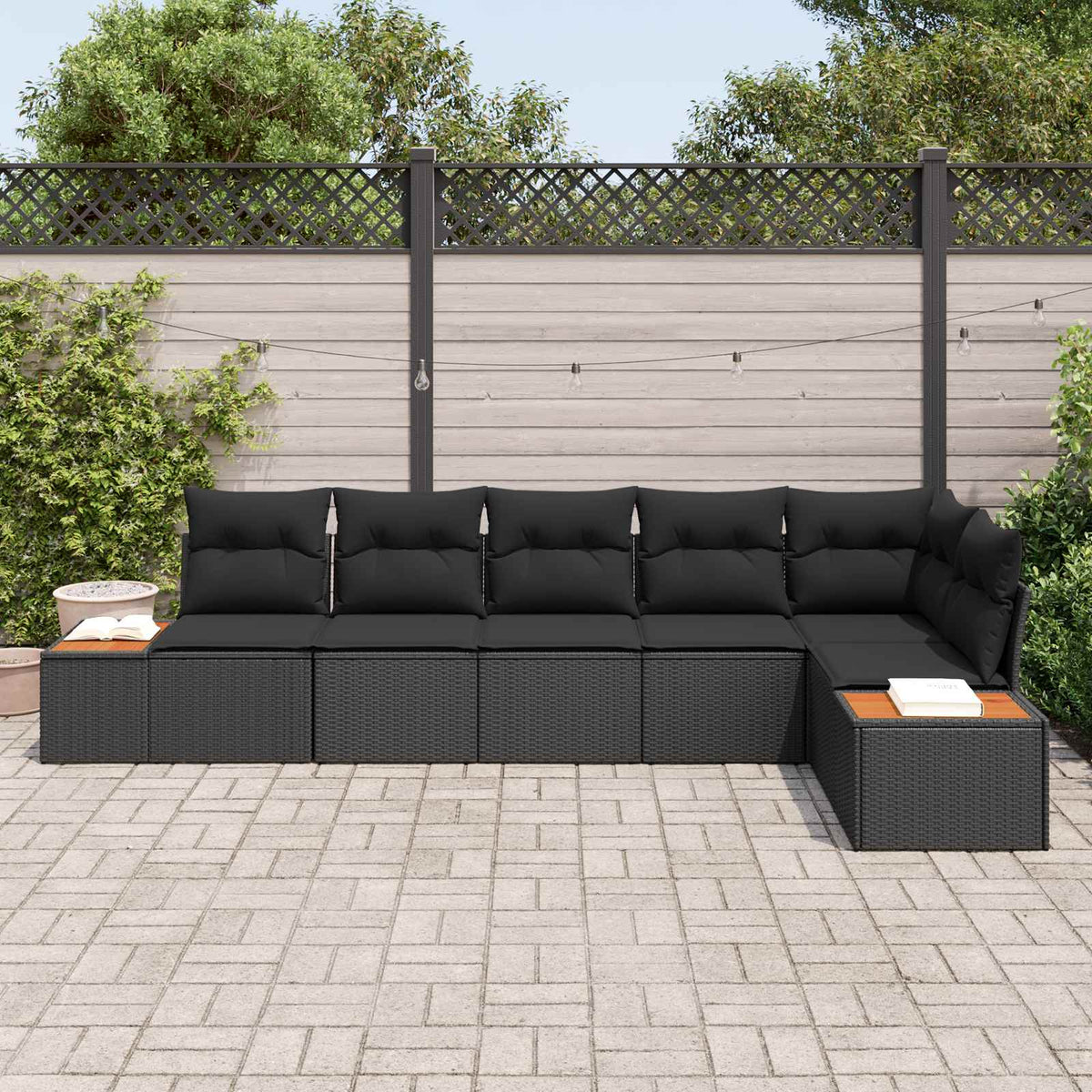 Garden Sofa Set with Cushion 6 pcs Black Poly Rattan