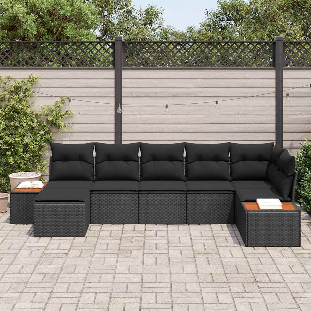 Garden Sofa Set with Cushion 7 pcs Black Poly Rattan