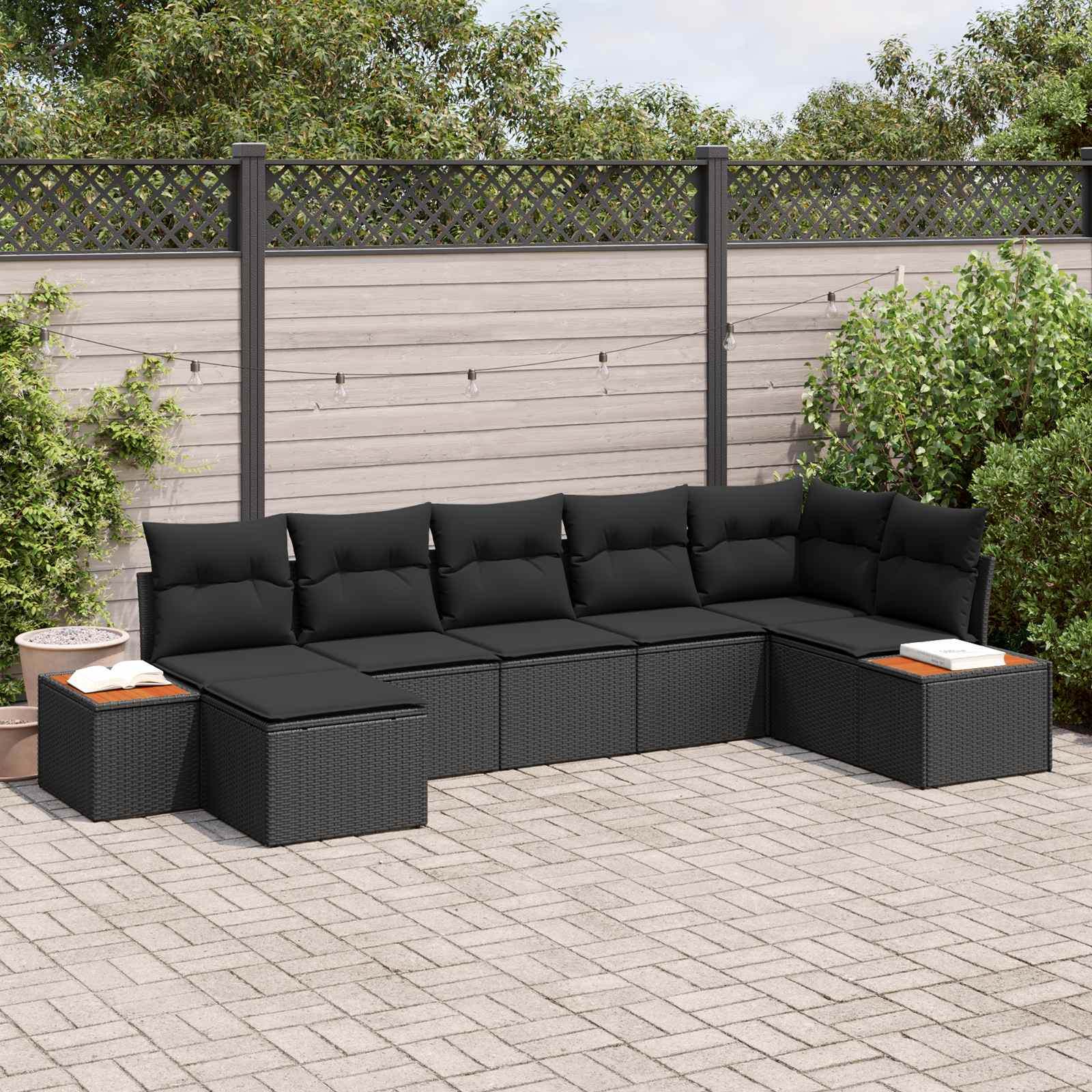 Garden Sofa Set with Cushion 8 pcs Black Poly Rattan