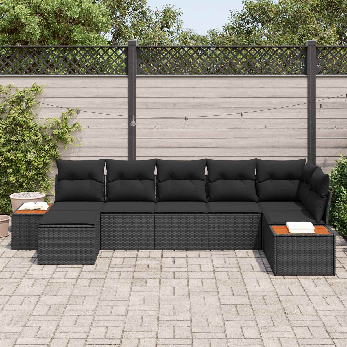 Garden Sofa Set with Cushion 8 pcs Black Poly Rattan