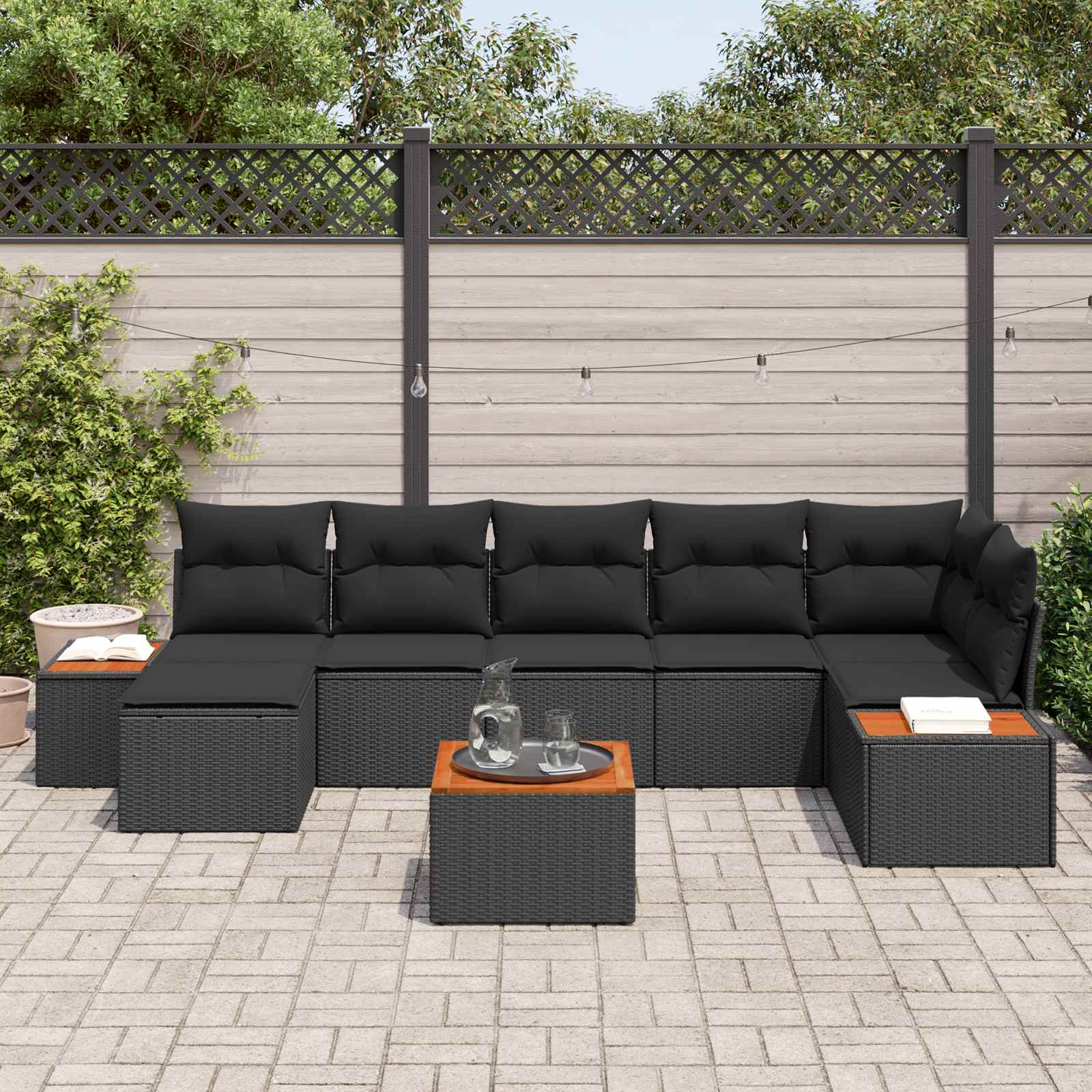 Garden Sofa Set with Cushion 8 pcs Black Poly Rattan