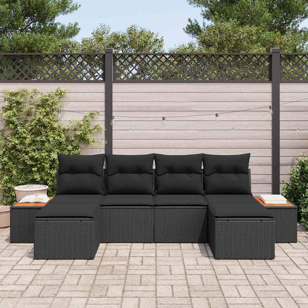 Garden Sofa Set with Cushion 6 pcs Black Poly Rattan
