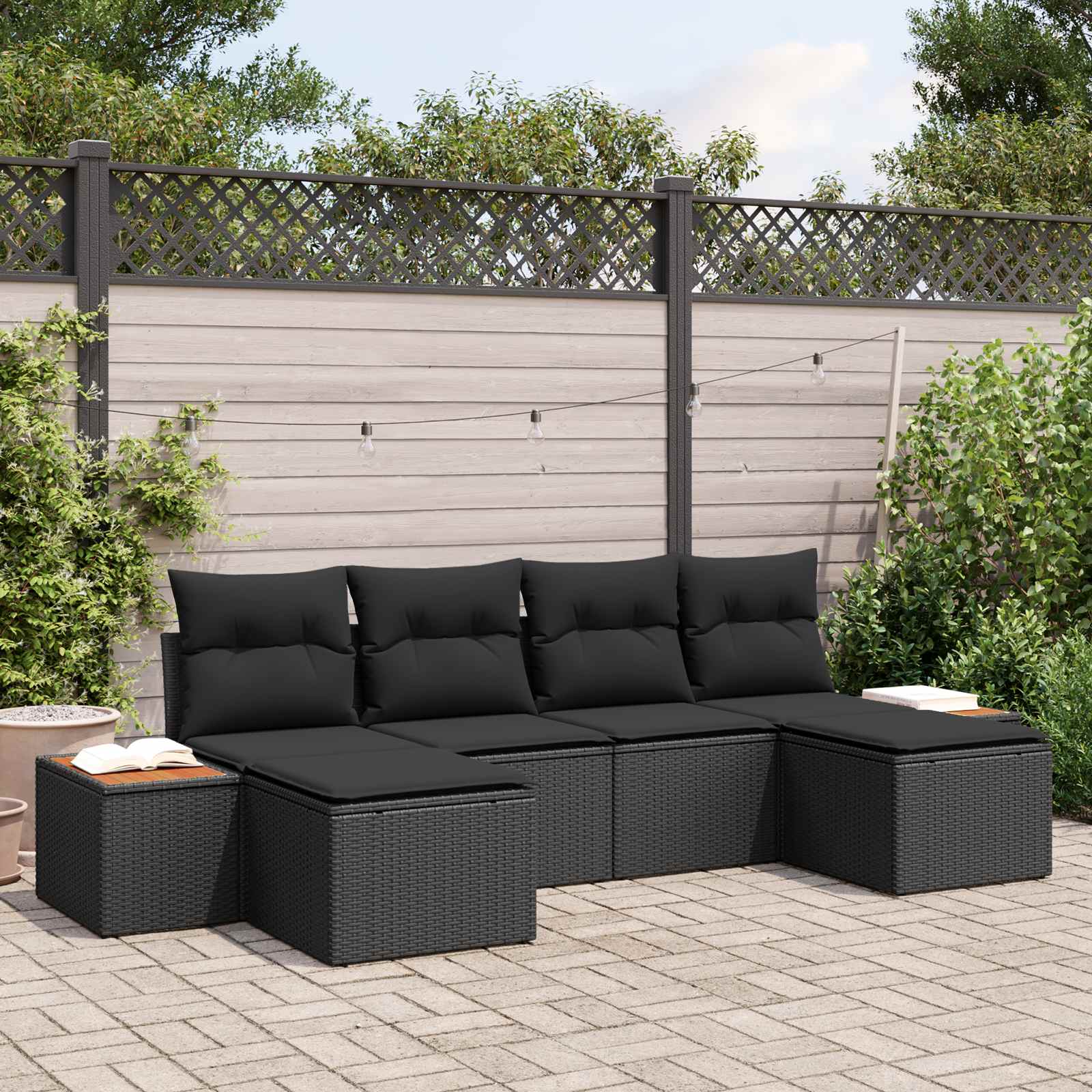 Garden Sofa Set with Cushion 6 pcs Black Poly Rattan
