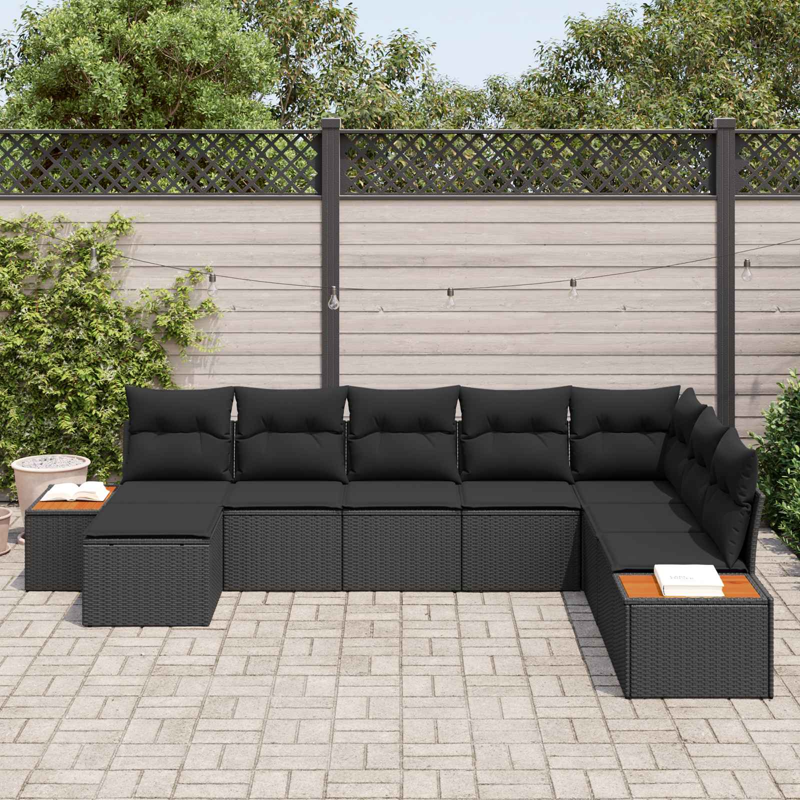 Garden Sofa Set with Cushion 9 pcs Black Poly Rattan