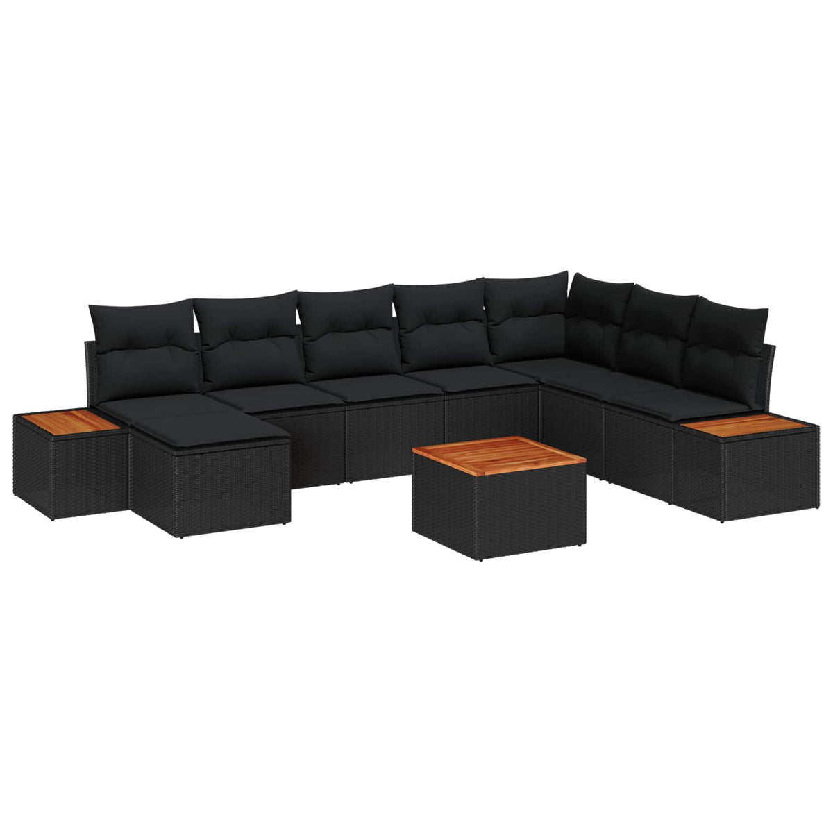 Garden Sofa Set with Cushion 9 pcs Black Poly Rattan