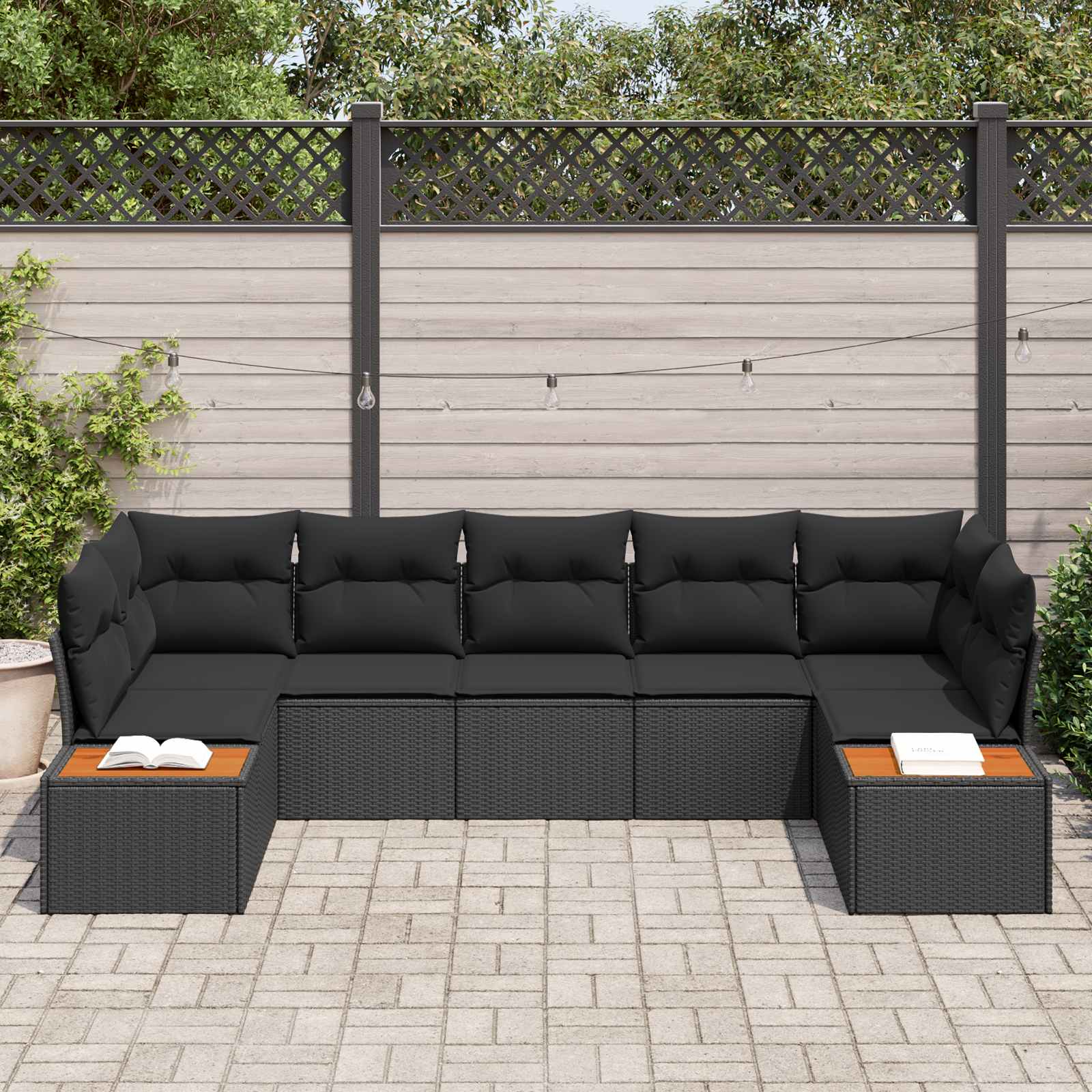 Garden Sofa Set with Cushion 7 pcs Black Poly Rattan