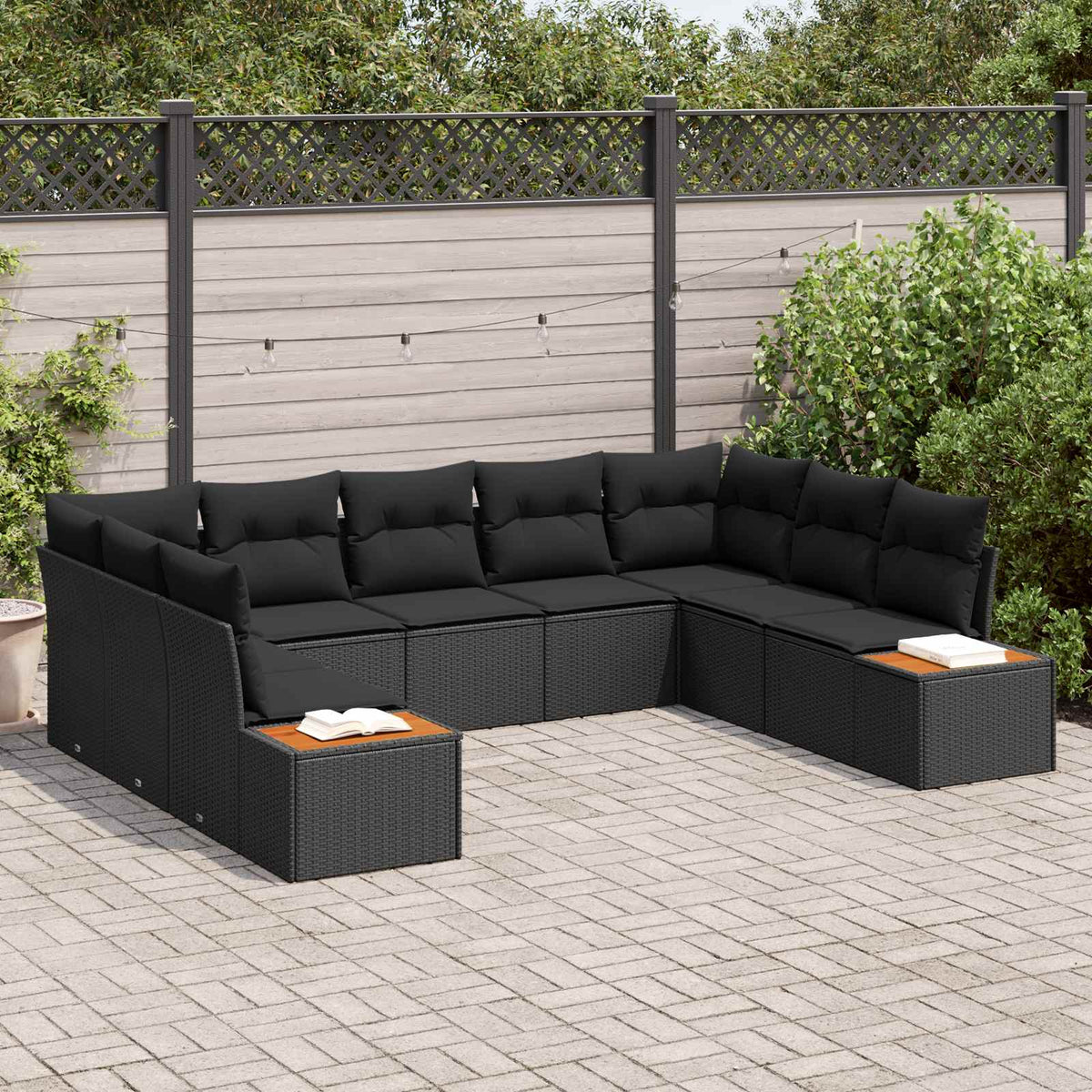 Garden Sofa Set with Cushion 5 pcs Black Poly Rattan