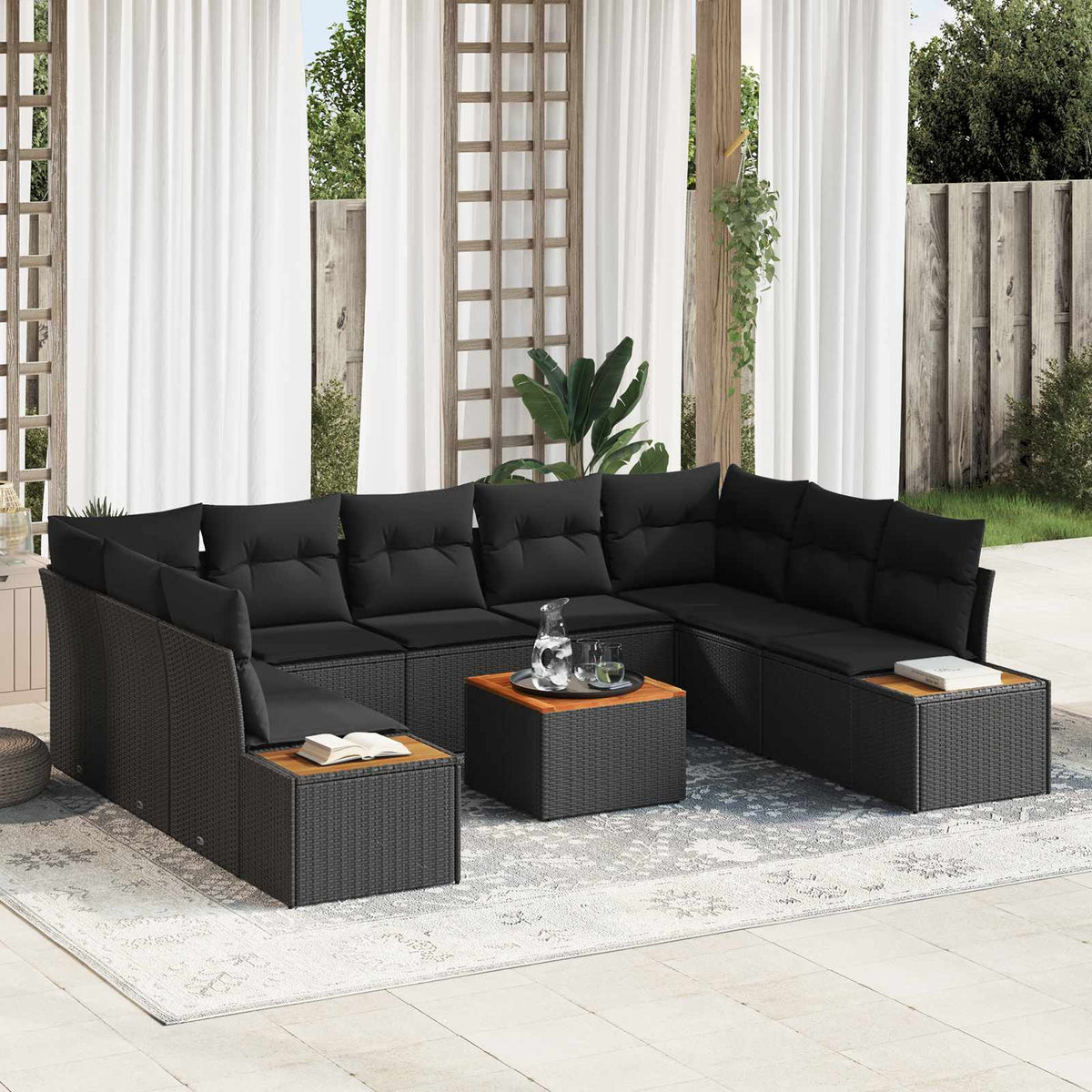 Garden Sofa Set with Cushion 5 pcs Black Poly Rattan