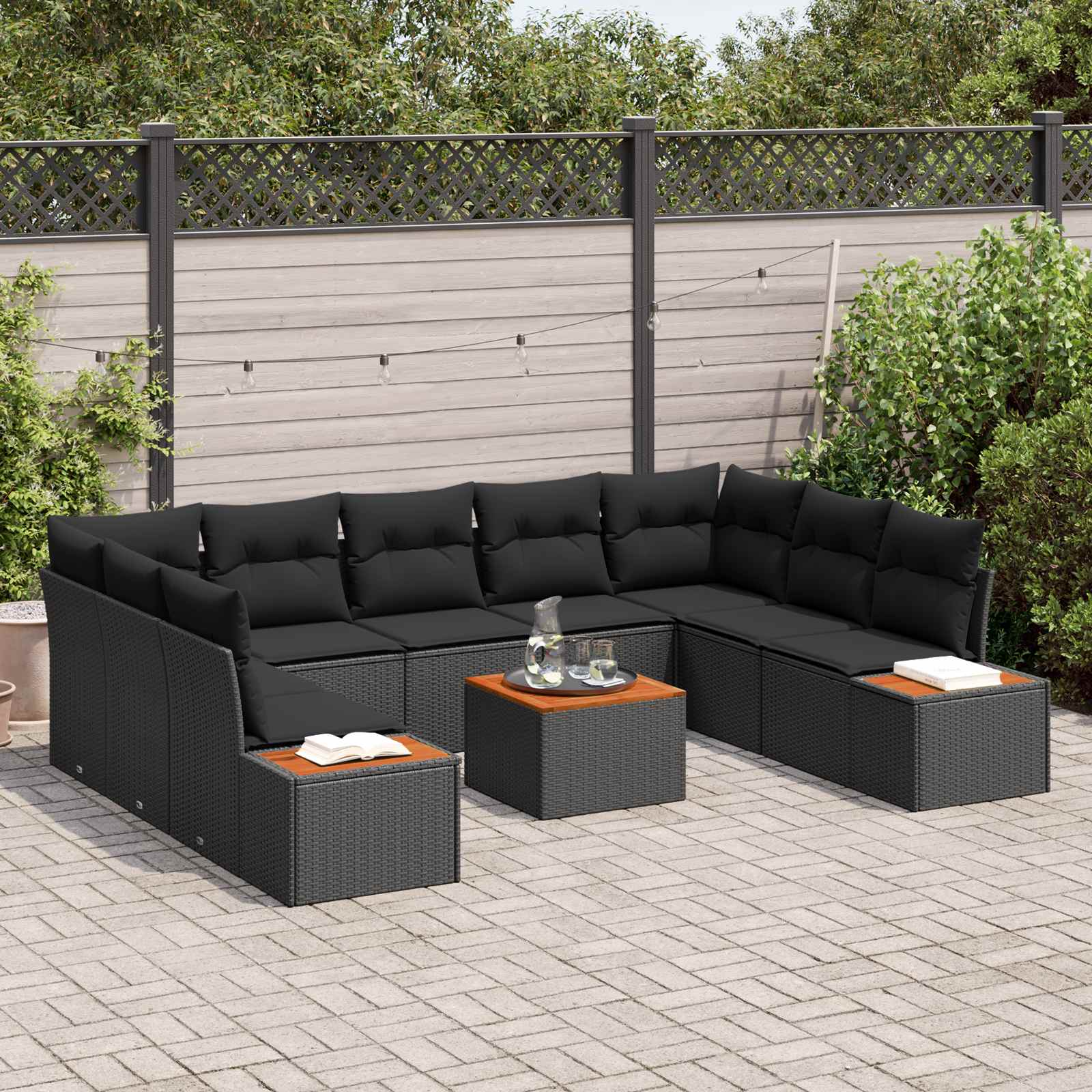 Garden Sofa Set with Cushion 5 pcs Black Poly Rattan