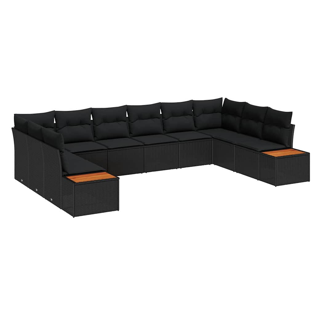 Garden Sofa Set with Cushion 10 pcs Black Poly rattan
