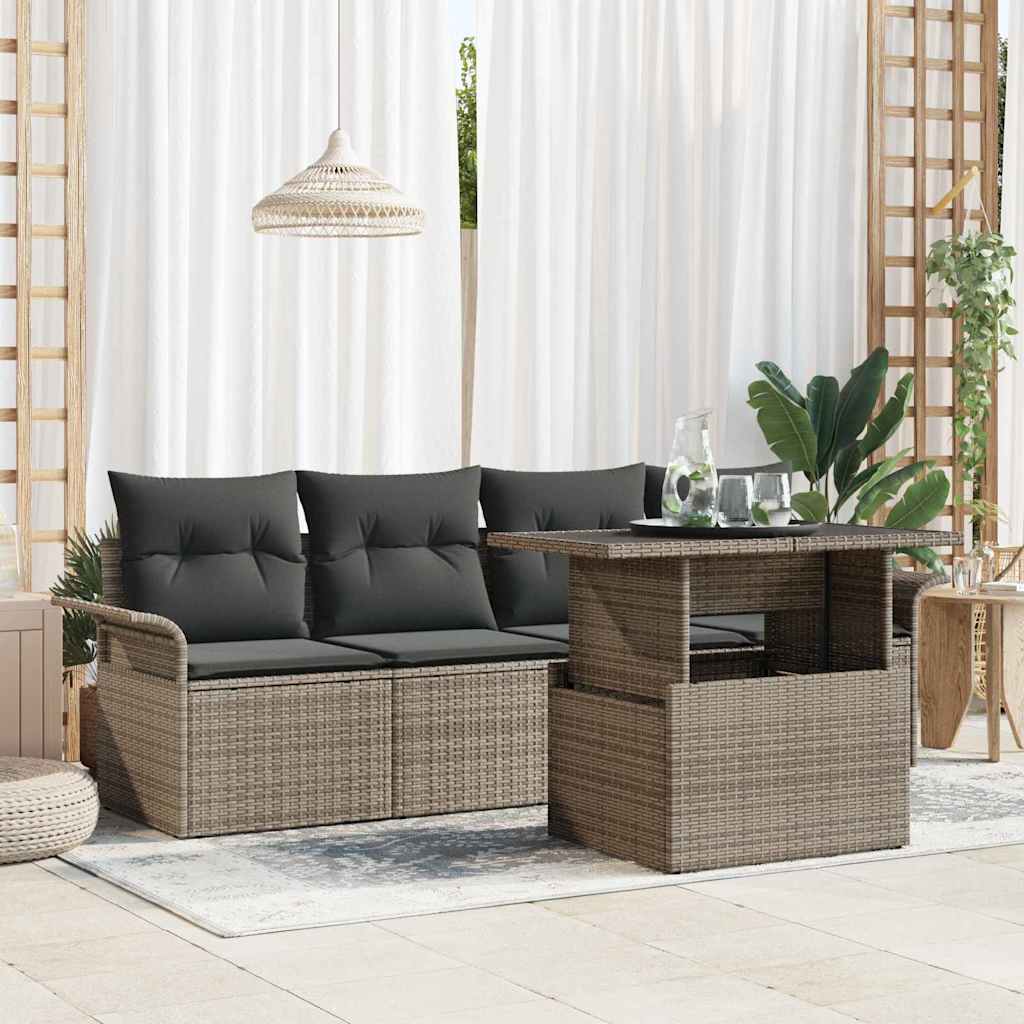 Garden Sofa Set with Cushion 5 pcs Grey Poly rattan