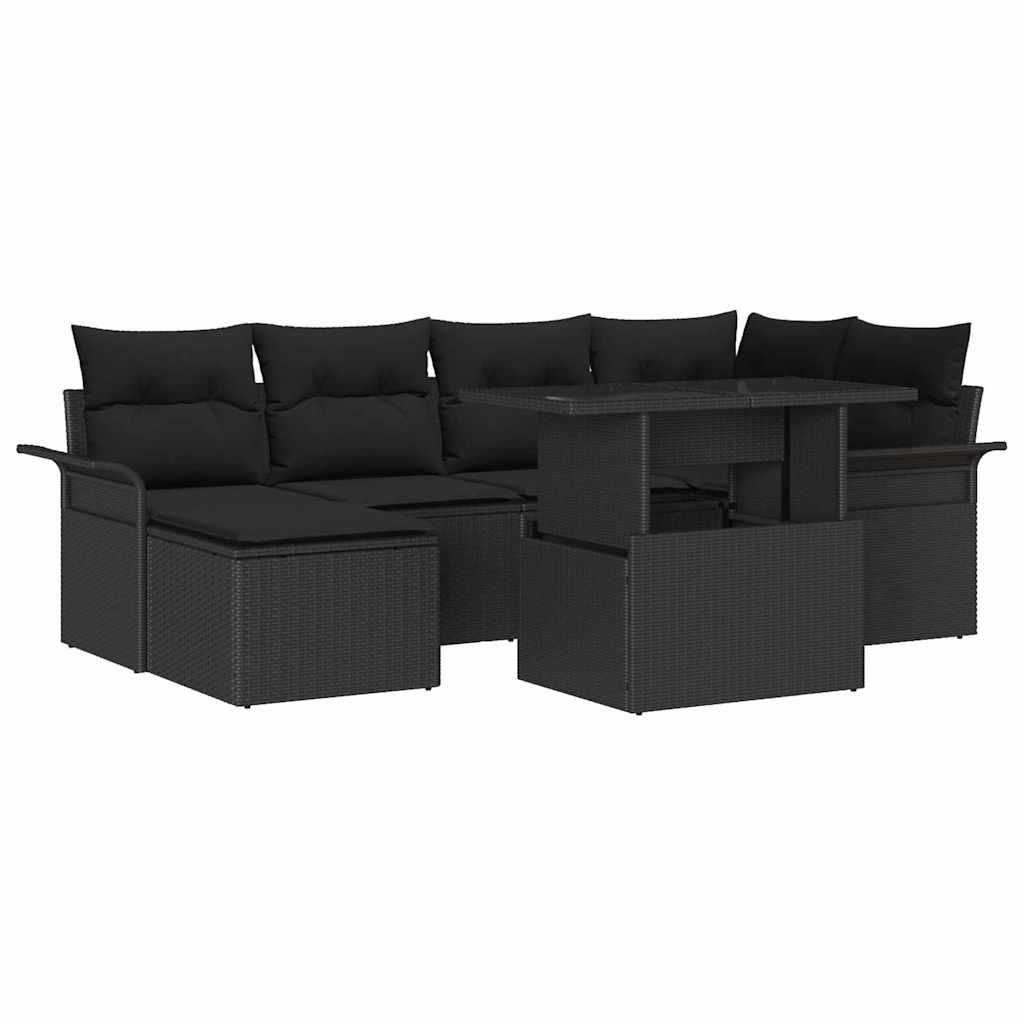 Garden Sofa Set with Cushion 7 pcs Black Poly rattan
