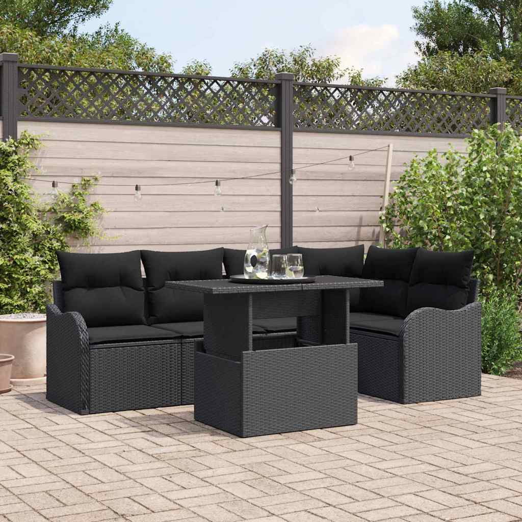 Garden Sofa Set with Cushion Manual 6 pcs Black Poly Rattan