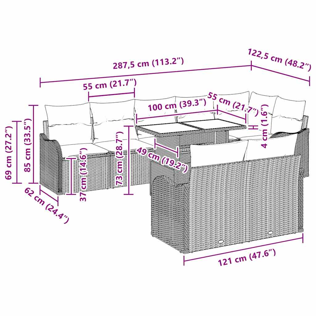 Garden Sofa Set Manual 9 pcs Black 100 x 55 x 73 cm Poly rattan