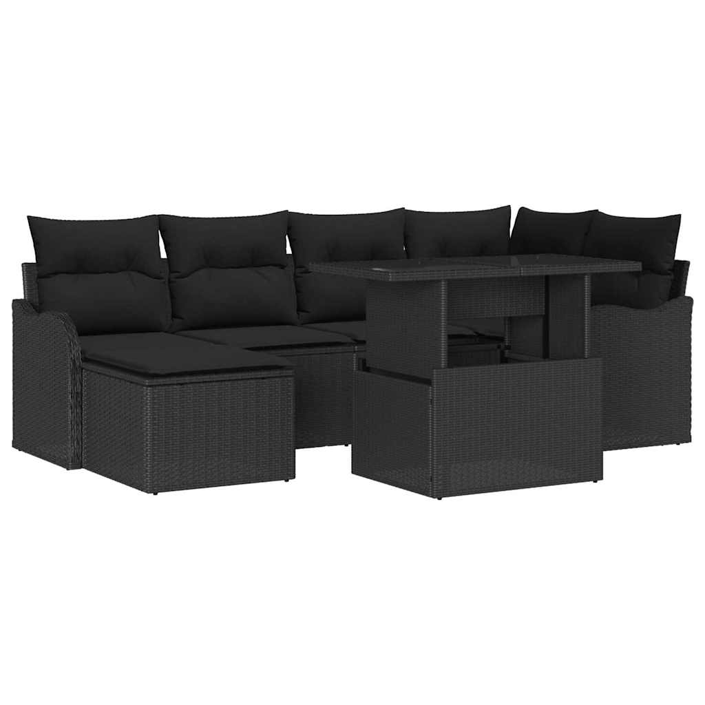 Garden Sofa Set with Cushion 7 pcs Black Poly rattan
