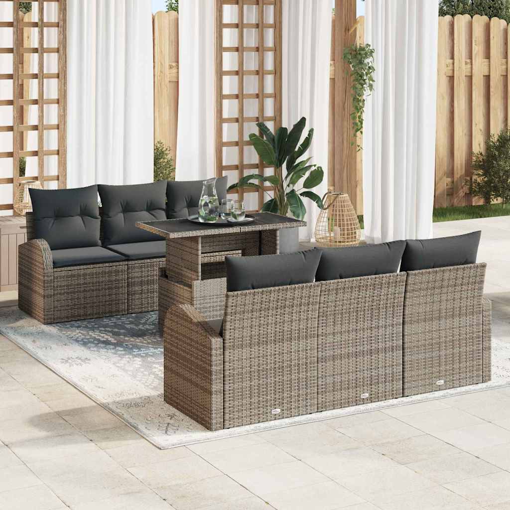 Garden Sofa Set with Cushion Manual 7 pcs Grey Poly Rattan