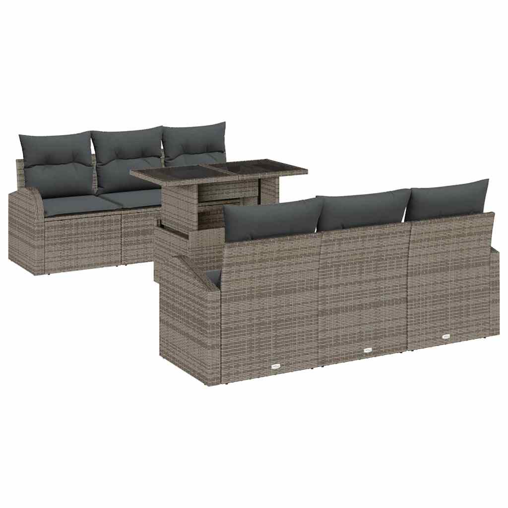 Garden Sofa Set with Cushion Manual 7 pcs Grey Poly Rattan