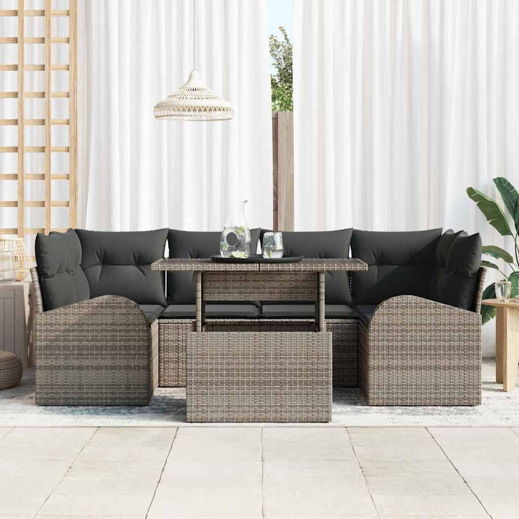 Garden Sofa Set with Cushion Manual 7 pcs Grey Poly Rattan