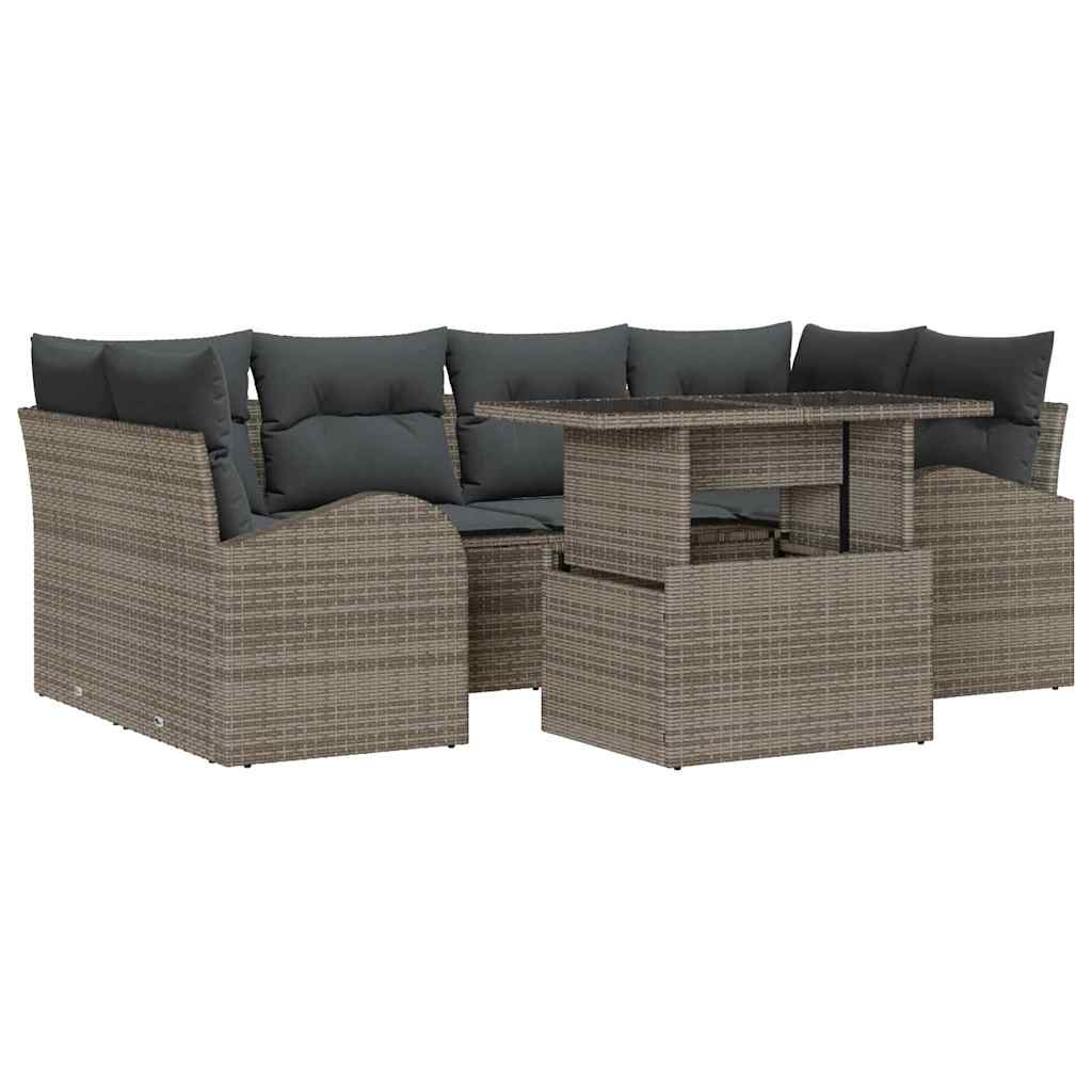 Garden Sofa Set with Cushion Manual 7 pcs Grey Poly Rattan