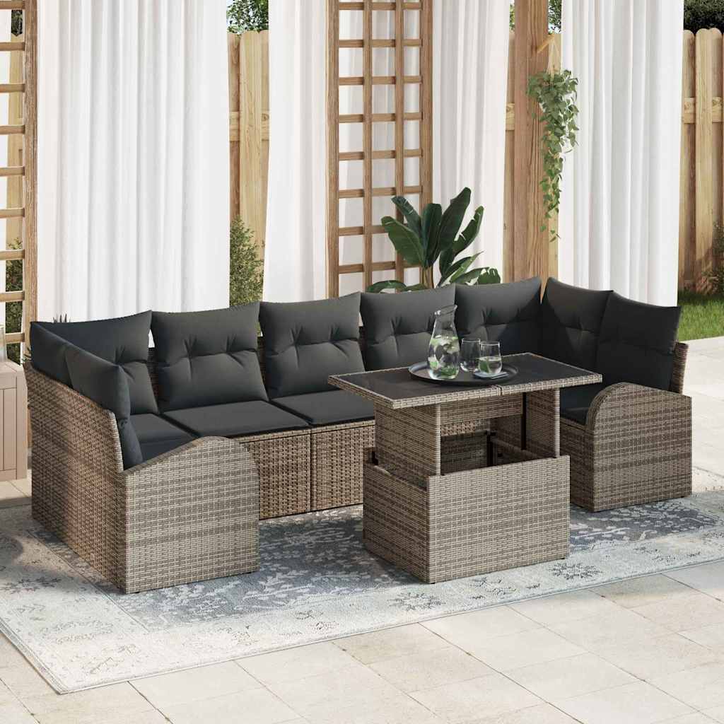 Garden Sofa Set with Cushion Manual 8 pcs Grey Poly Rattan