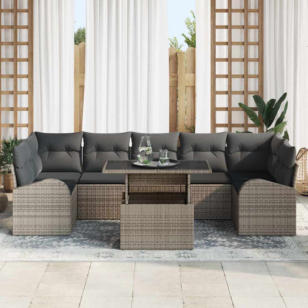 Garden Sofa Set with Cushion Manual 8 pcs Grey Poly Rattan
