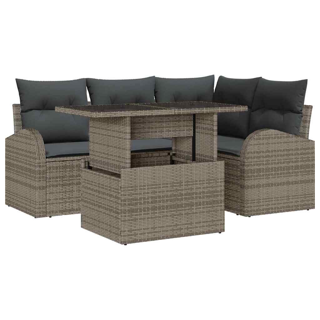 Garden Sofa Set with Cushion Manual 5 pcs Grey Poly rattan